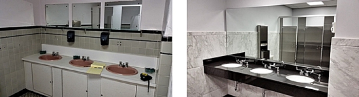 before and after woman's bathroom renovation