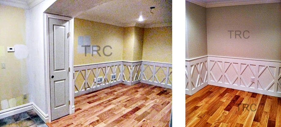 New dining room floor and completed photo of diamond wainscot on the walls