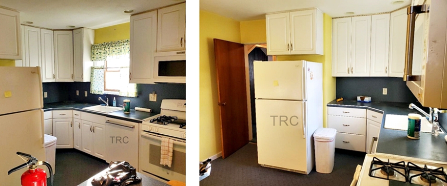 three photos of a dated kitchen before renovation